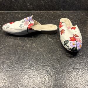 Alepel Hand Painted Leather Made In Brazil White Floral Mules Size 10